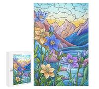 Rompecabezas para Adultos 1000 PCS Mountain Flowers Stained Glass Rompecabezas para Adultos Juegos Relajantes Mejora La Memoria Difícil Y Desafiante 1000 PCS