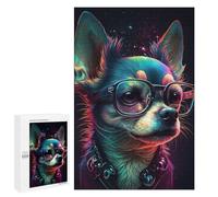 Rompecabezas para Adultos 1000 PCS Neon Chihuahua Glasses Art Print Rompecabezas para Adultos Desafío Difícil Lista De Deseos con Papá Noel Regalos Y Cumpleaños Únicos 1000 PCS