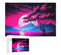 Rompecabezas para Adultos 1000 PCS Neon Dreamscape with Cherry Blossom Tree Rompecabezas para Adultos Juegos Divertidos Pero Regalos Divertidos Y Humorísticos para Amigos Y Familiares 1000 PCS