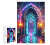 Rompecabezas para Adultos 1000 PCS Neon Portal Stained Glass Rompecabezas para Adultos Juegos Relajantes Mejora La Memoria Difícil Y Desafiante 1000 PCS
