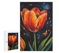 Rompecabezas para Adultos 1000 PCS Orange Tulip with Butterfly Painting Rompecabezas para Adultos Juego Práctico Mejora La Memoria Regalos para Amigos Y Familiares 1000 PCS