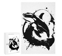 Rompecabezas para Adultos 1000 PCS Orca Whale Black and White Illustration Juego De Rompecabezas para Ejercitar La Mente Corte De Precisión Interacción Entre Padres E Hijos 1000 PCS