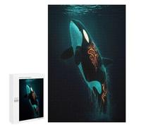 Rompecabezas para Adultos 1000 PCS Orca with Tribal Markings in Deep Sea Juego De Rompecabezas para Ejercitar La Mente Corte De Precisión Interacción Entre Padres E Hijos 1000 PCS