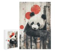 Rompecabezas para Adultos 1000 PCS Panda with Red Circles Panda Rustic Wall Art Rompecabezas para Adultos Juegos Divertidos Decoración Desafiante De Completar 1000 PCS