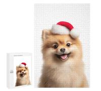Rompecabezas para Adultos 1000 PCS Pomeranian Dog with Santa Hat Rompecabezas para Adultos Juegos Familiares Corte De Precisión Cumpleaños Y Navidad 1000 PCS