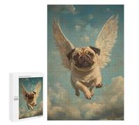 Rompecabezas para Adultos 1000 PCS Pug Angel Dog Loss Tribute Print Flying Pug with Wings Rompecabezas para Adolescentes Juego De Ingenio Análisis Y Lógica 1000 PCS