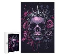 Rompecabezas para Adultos 1000 PCS Purple Skull with Crown and Roses Rompecabezas para Adultos Juegos Divertidos Decoración Desafiante De Completar 1000 PCS
