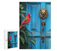 Rompecabezas para Adultos 1000 PCS Red Cardinal Bird and Lion Knocker on Door Rompecabezas para Adultos Juegos Familiares Alivia El Estrés Regalo De Cumpleaños, Regalos, 1000 PCS
