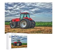 Rompecabezas para Adultos 1000 PCS Red Tractor in Field Under Cloudy Sky Rompecabezas para Adolescentes Juego De Ingenio Carrera De Velocidad De Manos Regalos De Cumpleaños Y Únicos 1000 PCS