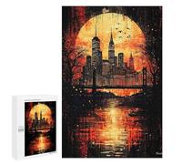 Rompecabezas para Adultos 1000 PCS Rompecabezas Crimson Metropolis Gothic New York at Sunset Rompecabezas para Adultos Juguete Decoración De Pared Aliviador del Estrés Difícil Y Desafiante 1000 PCS