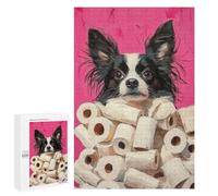 Rompecabezas para Adultos 1000 PCS Rompecabezas Dog with Toilet Paper Painting Papillon Dog Toilet Art Rompecabezas para Adultos Juguete Decoración De Pared Aliviador del Estrés Difícil Y Desafiante