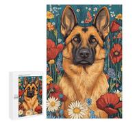 Rompecabezas para Adultos 1000 PCS Rompecabezas German Shepherd in Flowers German Shepherd with Bold Blooms Dog Wall Art Print Rompecabezas para Adultos Juguete Decoración De Pared Aliviador del EST