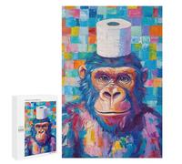 Rompecabezas para Adultos 1000 PCS Rompecabezas Gorilla with Toilet Paper Hat Rompecabezas para Adultos Juguete Decoración De Pared Aliviador del Estrés Difícil Y Desafiante 1000 PCS