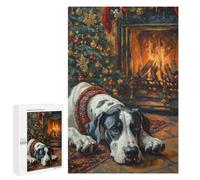 Rompecabezas para Adultos 1000 PCS Rompecabezas Great Dane in Holiday Art Christmas Dog by Fireplace Painting Rompecabezas para Adultos Juguete Decoración De Pared Aliviador del Estrés Difícil Y Desa