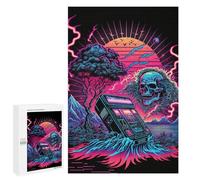 Rompecabezas para Adultos 1000 PCS Rompecabezas Neon Retro Skull Scene Rompecabezas para Adultos Juego De Ingenio Análisis Y Lógica Regalos De Cumpleaños Y Únicos 1000 PCS