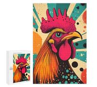 Rompecabezas para Adultos 1000 PCS Rompecabezas Retro Rooster Illustration Vibrant Rooster Striking Pop Art Farm Animal Print Rompecabezas para Adultos Juguete Decoración De Pared Aliviador del Estr
