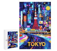 Rompecabezas para Adultos 1000 PCS Rompecabezas Tokyo Neon Glow - Colorful Geometric Cityscape Rompecabezas para Adultos Juguete Decoración De Pared Aliviador del Estrés Difícil Y Desafiante 1000 PCS