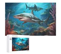 Rompecabezas para Adultos 1000 PCS Sharks in Coral Reef Underwater Scene Rompecabezas para Adolescentes Juego De Ingenio Carrera De Velocidad De Manos Regalos De Cumpleaños Y Únicos 1000 PCS