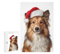 Rompecabezas para Adultos 1000 PCS Shetland Sheepdog with Santa Hat Portrait Rompecabezas para Adultos Juegos Relajantes Mejora La Memoria Cumpleaños Y Navidad 1000 PCS