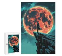 Rompecabezas para Adultos 1000 PCS Silhouette on Cliff with Red Moon Rompecabezas para Adultos Juegos Divertidos Decoración Desafiante De Completar 1000 PCS