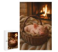 Rompecabezas para Adultos 1000 PCS Sleeping Piglet in Basket by Fireplace Rompecabezas para Adultos Juegos Familiares Regalo De Cumpleaños Regalos De Cumpleaños 1000 PCS