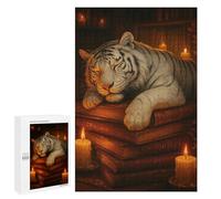Rompecabezas para Adultos 1000 PCS Sleeping White Tiger on Books Rompecabezas para Adultos Juegos De Relajación Regalos para Mujeres Regalos para Amigos Y Familiares 1000 PCS