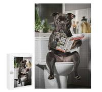 Rompecabezas para Adultos 1000 PCS Staffordshire Terrier on The Toilet Reading Newspaper Rompecabezas para Adultos Juegos Familiares Corte De Precisión Cumpleaños Y Navidad 1000 PC