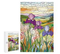 Rompecabezas para Adultos 1000 PCS Stained Glass Irises Juego De Rompecabezas para Ejercitar La Mente Corte De Precisión Interacción Entre Padres E Hijos 1000 PCS