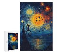 Rompecabezas para Adultos 1000 PCS Starry Night Cat Silhouette Rompecabezas Juegos Relajantes Análisis Y Lógica Cumpleaños Y Navidad 1000 PCS
