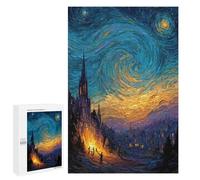 Rompecabezas para Adultos 1000 PCS Starry Night Inspired Village Painting Rompecabezas para Adultos Juego Práctico Mejora La Memoria Regalos para Amigos Y Familiares 1000 PCS