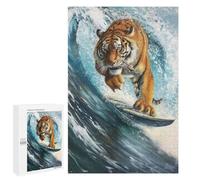 Rompecabezas para Adultos 1000 PCS Surfing Tiger Surfer Wave Rompecabezas para Adultos Juegos Relajantes Decoración De Pared Regalos para Amigos Y Familiares 1000 PCS