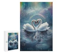 Rompecabezas para Adultos 1000 PCS Swans in Love Under Rainbow Rain Rompecabezas para Adultos Juegos Relajantes Mejora La Memoria Cumpleaños Y Navidad 1000 PCS