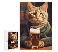 Rompecabezas para Adultos 1000 PCS The Drinking Cat Beer Rompecabezas para Adultos Juegos Relajantes Mejora La Memoria Cumpleaños Y Navidad 1000 PCS