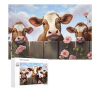 Rompecabezas para Adultos 1000 PCS Three Cows Peeking Over Wooden Fence Rompecabezas para Adolescentes Juego De Ingenio Carrera De Velocidad De Manos Regalos De Cumpleaños Y Únicos 1000 PCS