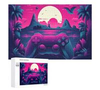 Rompecabezas para Adultos 1000 PCS Vibrant Tropical Sunset with Game Controller Rompecabezas para Adolescentes Juego De Ingenio Carrera De Velocidad De Manos Regalos De Cumpleaños Y Únicos 1000 PCS