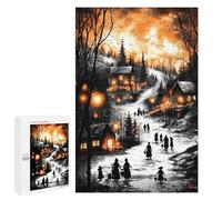 Rompecabezas para Adultos 1000 PCS Vintage Winter Glow - Lantern-Lit Village in A Snowy Twilight Rompecabezas para Adultos Juegos Relajantes Mejora La Memoria Difícil Y Desafiante 1000 PCS