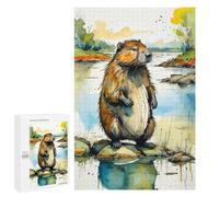 Rompecabezas para Adultos 1000 PCS Watercolor Beaver by The River Rompecabezas para Adultos Juegos Divertidos Decoración Desafiante De Completar 1000 PCS