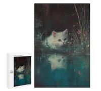 Rompecabezas para Adultos 1000 PCS White Kitten by The Pond Rompecabezas para Adultos Juego Práctico Mejora La Memoria Regalos para Amigos Y Familiares 1000 PCS
