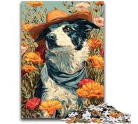 Rompecabezas para Adultos 1000 Perros Vaqueras en Flores Silvestres Adecuado para Mayores de 14 años Juego de Juguete Intelectual Juego Educativo para cumpleaños y Navidad 26x38cm