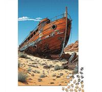 Rompecabezas para Adultos 1000 Piezas Abandoned Shipwreck in Desert-1 Rompecabezas para Adultos Juegos De Relajación Carrera De Velocidad De Manos Juego Desafiante Regalos 38x26cm/1000pcs