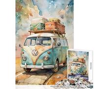 Rompecabezas para Adultos 1000 Piezas Acuarela Volkswagen Bus con Equipaje Decoración del hogar Juguetes Gran Regalo Juego Familiar Mejorar el Amor Entre Parejas Tamaño 38x26cm