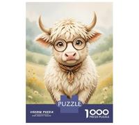 Rompecabezas para Adultos 1000 Piezas Adorable Fluffy Highland Cow Wearing Round Glasses and Patterned Scarf Rompecabezas para Adultos Juegos Familiares Carrera De Velocidad Manual
