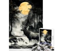 Rompecabezas para Adultos 1000 Piezas Alce bajo la Luna Llena decoración del hogar Juguetes Ideas de Regalo Juego de ingenio Mejora el Amor Entre Parejas tamaño 50x75cm