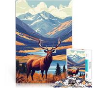 Rompecabezas para Adultos 1000 Piezas Alce en el Valle de la montaña Difícil Difícil con Piezas de Formas aleatorias Que se entrelazan Completamente 52x38cm