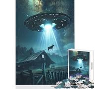 Rompecabezas para Adultos 1000 Piezas Alien OVNI Vaca Abducción Decoración del hogar Juguetes Regalo de cumpleaños Juego práctico Interacción Entre Padres e Hijos tamaño 38x26cm