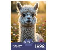 Rompecabezas para Adultos 1000 Piezas Alpaca with Glasses in Flower Field Rompecabezas para Adolescentes Juegos Familiares Difícil Difícil Cumpleaños Y Navidad 70x50cm/1000pcs