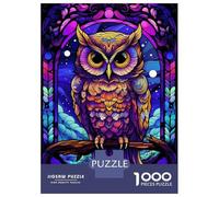 Rompecabezas para Adultos 1000 Piezas Amazing Owl Stained Glass Rompecabezas para Adultos Juego Práctico Mejora La Memoria Actividades Divertidas En Casa 52x38cm/1000pcs