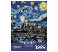 Rompecabezas para Adultos 1000 Piezas Angkor Wat Starry Night Painting Rompecabezas Juegos para Relajarse Vacaciones En Casa Matar El Tiempo Actividades Divertidas En Casa 70x50cm/1000pcs