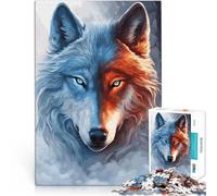 Rompecabezas para Adultos 1000 Piezas Animal Lobo de Hielo y Fuego Desafío difícil para aliviar el estrés Mejorar la Memoria 52x38cm
