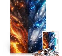 Rompecabezas para Adultos 1000 Piezas Anime dragón Fuego y Hielo Entrena tu Cerebro y Tus Manos Juego Educativo para cumpleaños y Navidad. 38x26cm